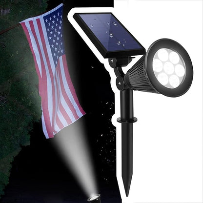 Solar Spotlights Outdoor, Bright 7-LED Landscape Spot Lights, Dusk-to-Dawn Waterproof Solar Powered Flag Pole Lights, Adjustable 2-in-1 Ground/Wall Mounted Lighting for Tree House Yard Garden (White)