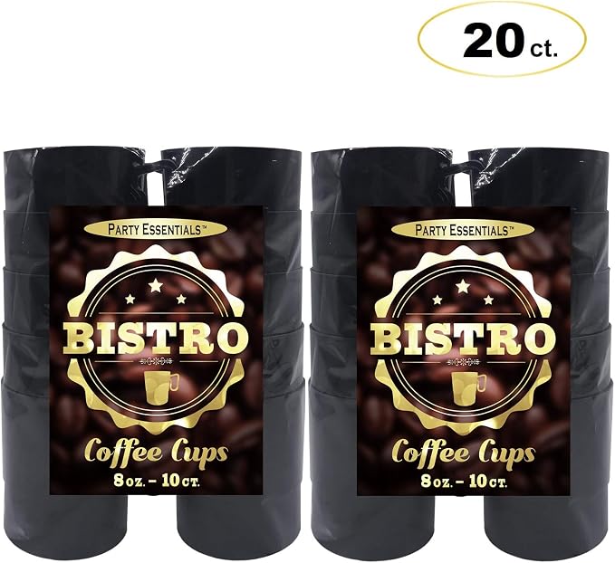 Party Essentials 8-Ounce Hard Plastic Coffee Cup/Tea Mug with Handle, 20-Count, Bistro Black (Pack of 6)