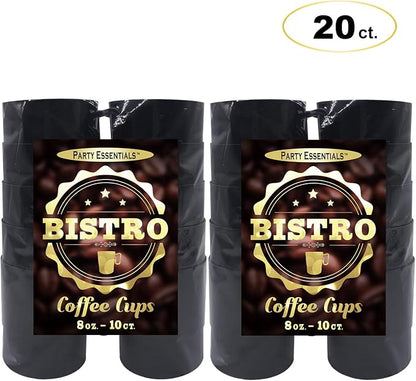 Party Essentials 8-Ounce Hard Plastic Coffee Cup/Tea Mug with Handle, 20-Count, Bistro Black (Pack of 6)