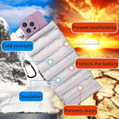 Lyreh Thermal Phone Pouch, Down Cotton Warm Phone Case Cover Bags Prevents Freezing & Overheating Protector Cellphone Pouch with Carabiner for Outdoor Camping Hiking Skiing (Silver)