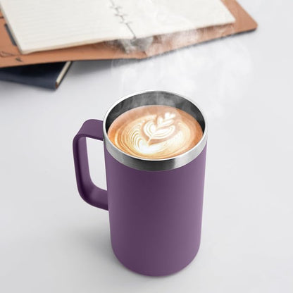 DOMICARE 24oz Mug with Handle and Lid, Stainless Steel Coffee Mug, Travel Mug with Handle, Double Wall Vacuum Coffee Tumbler, Reusable Insulated Cup, Dark Purple, Pack 8