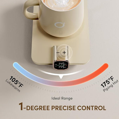 Coffee Cup Warmer & IKAGO Mug Set, 1℉ Precise Temp Control Mug Warmer | Auto Shut Off, Infrared Sensor, Dual Temp Display, ℉/℃ Optional, 15oz Mug with Spoon & Lid Included, Gifts for Men Women
