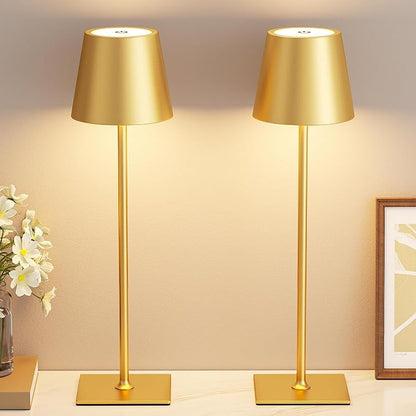 Kakanuo Gold Cordless Rechargeable Table Lamp 5000mAh Battery Operated Lamps, 3 Colors Stepless Dimming Touch Lamp for Living Room, Kitchen Counter, Dining, Outdoor Patio, 2 Pack