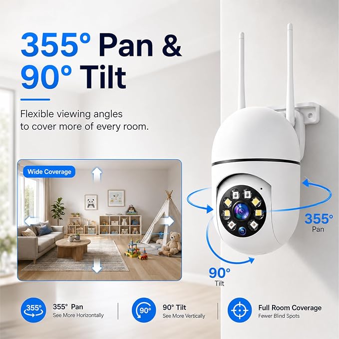 Hawkray Plug-In Indoor Security Camera, 1080P HD WiFi Cam, 360° Pan Tilt, 2.4&5GHz Dual Band, Color Night Vision, AI Human Detection, 2-Way Audio, 24/7 Recording, Smart Home Monitor for Baby Pet Elder