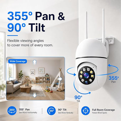 Hawkray Plug-In Indoor Security Camera, 1080P HD WiFi Cam, 360° Pan Tilt, 2.4&5GHz Dual Band, Color Night Vision, AI Human Detection, 2-Way Audio, 24/7 Recording, Smart Home Monitor for Baby Pet Elder