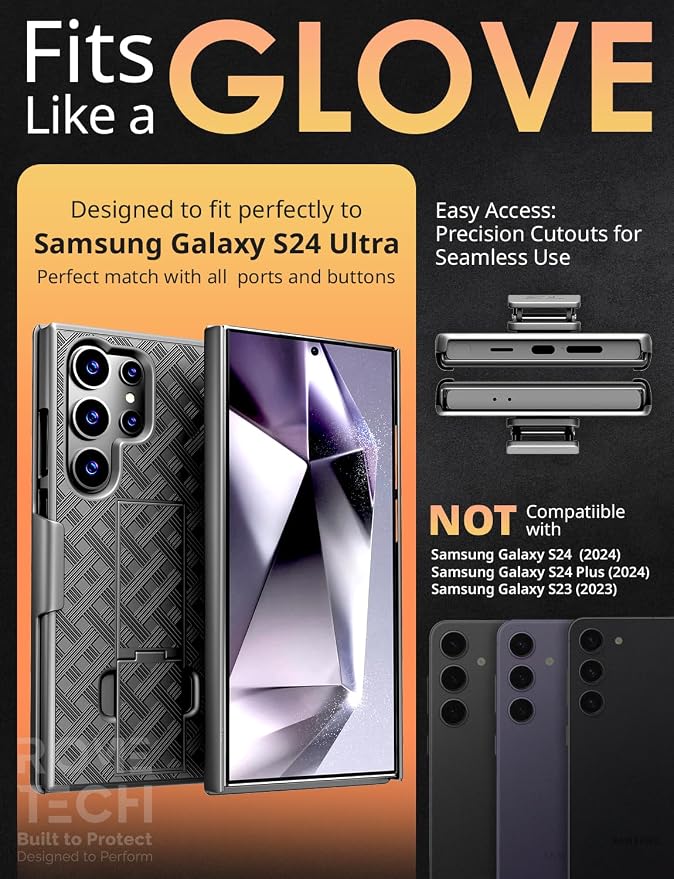 Designed for Samsung Galaxy S24 Ultra Case with Belt Clip Holster | Rugged Holster & Protective Phone Case Combo with Anti-Slip Texture - Black