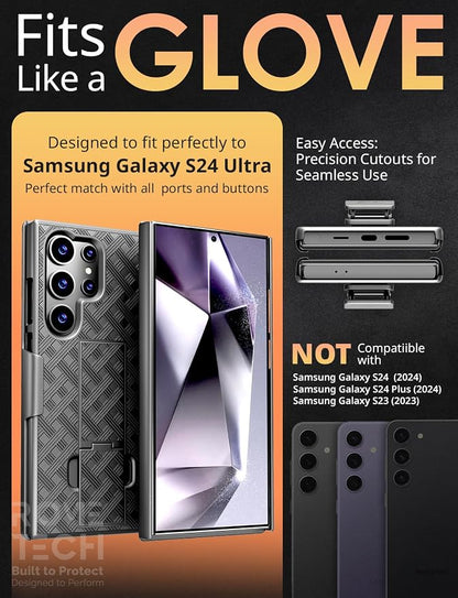 Designed for Samsung Galaxy S24 Ultra Case with Belt Clip Holster | Rugged Holster & Protective Phone Case Combo with Anti-Slip Texture - Black