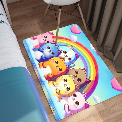 Cat Rainbow Rug for Girls Bedroom - Colorful Cat Area Rug Cat Rainbow Printed Carpet for Kids Room Cute Cartoon Cat Rug Home Decor, 2x3 Feet