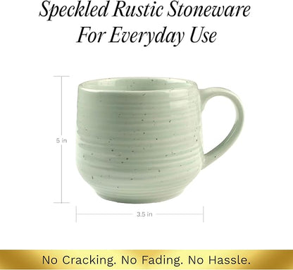 Sango Siterra Artist's Blend 17 oz. Stoneware Mug Set- Service for 4, Rustic Design, Green/White/Beige, Scratch-Resistant, Microwave & Dishwasher Safe, for Everyday Dining & Entertainment