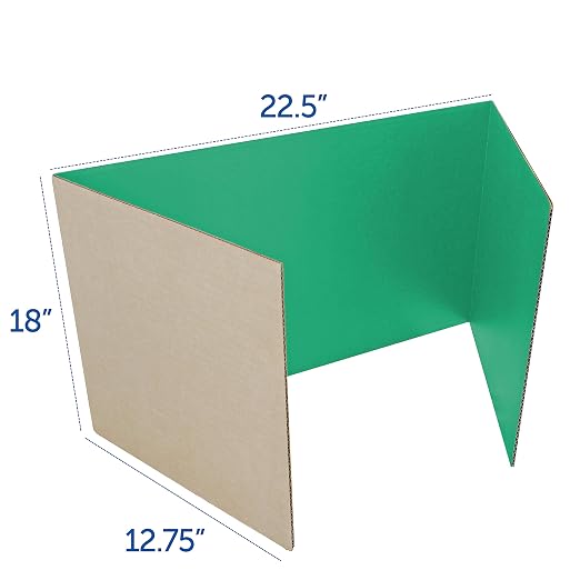 Flipside Products 18”x 48” Green Study Carrel, Privacy Boards, Student Privacy and Focus Booth for The Classroom, Desk Divider Cubby for Tests, Made in USA - 24 Pack