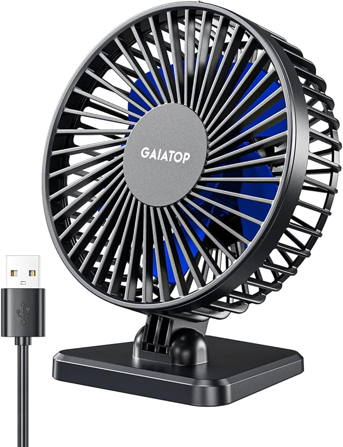 Gaiatop USB Desk Fan, Small But Powerful, Personal Portable Quiet 3 Speeds, Adjustable Mini Table Desktop fan for Cooling Home Office Car Summer Travel Gifts Blue