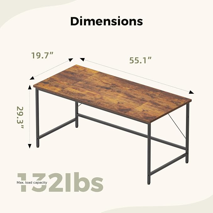 Mericonia 55x20 Inch Computer Desk, 0.6" Thick Small Office Table | Modern Simple Style, Study & Writing Table for Home Bedroom Work, Brown