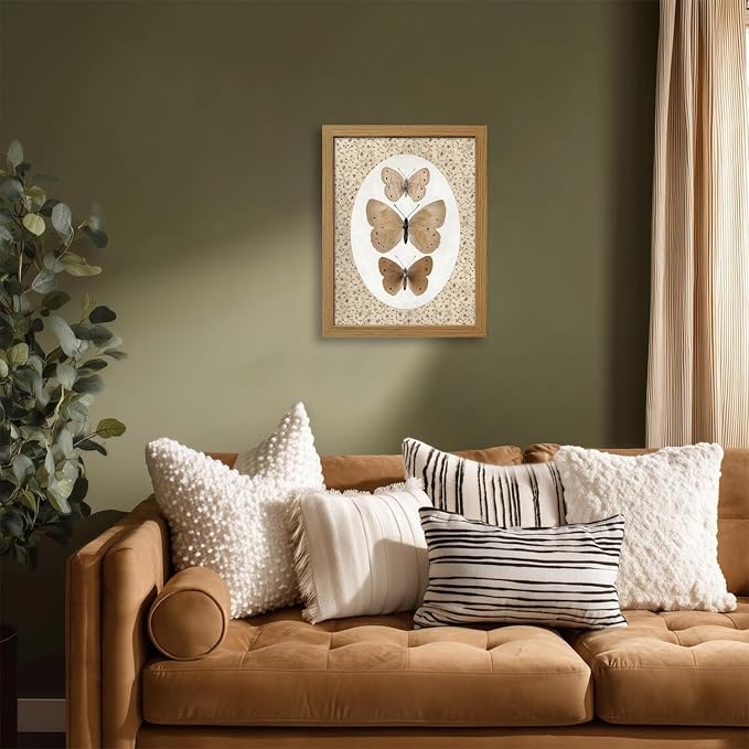 CXQILVER Vintage Framed Butterfly Canvas Wall Art,Natural Insect Illustration Prints Wall Decor, Antique Rustic Cottagecore Farmhouse Picture Painting Artwork for Bedroom Bathroom Living Room 12x16in
