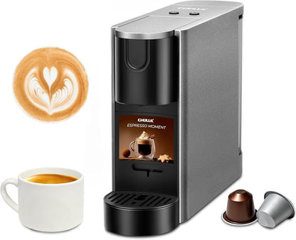 CHULUX RectoCafé Espresso Coffee Machine for Nespresso Original Pod, Gray | Extra Mini Design, 20 Bar Professional Italian Pump, Food-Grade Materials, Quiet with Low-Vibration Brewing for Home & Office