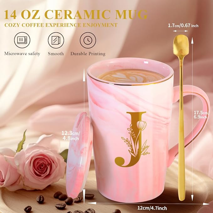 Personalized Ceramic Coffee Mug with Lid Tea Cup Women Her Sister Mom Girlfriend Aunt Best Friend Friendship Grandma Wife Daughter Law Lady Happy Birthday Gifts Cool Funny Meaningful Unique Cute,J