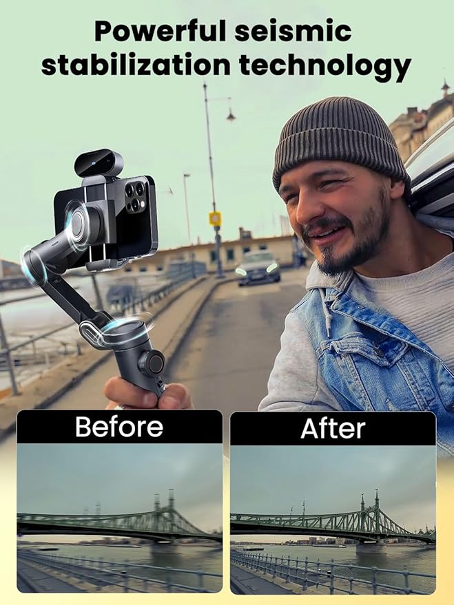 XE AI Version, Gimbal Stabilizer for Smartphone, NO APP AI Tracking, Magnetic RGB LED Light, 7 Color Temperature