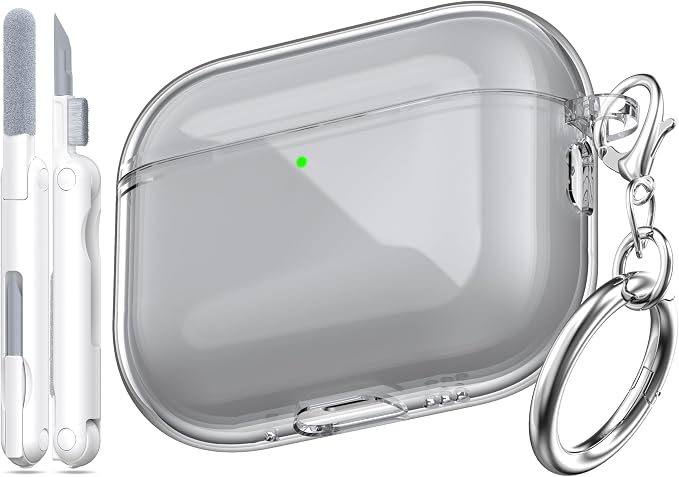 for AirPods Pro 3 Clear Case 2025, Military-Grade Shockproof, Soft TPU Highly Transparent Anti-Yellowing for AirPods Pro 3 Case with Cleaning Kit & Cute Round Buckle, Clear Black