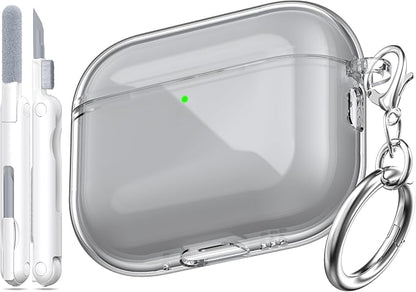 for AirPods Pro 3 Clear Case 2025, Military-Grade Shockproof, Soft TPU Highly Transparent Anti-Yellowing for AirPods Pro 3 Case with Cleaning Kit & Cute Round Buckle, Clear Black