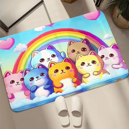 Cat Rainbow Rug for Girls Bedroom - Colorful Cat Area Rug Cat Rainbow Printed Carpet for Kids Room Cute Cartoon Cat Rug Home Decor, 2x3 Feet