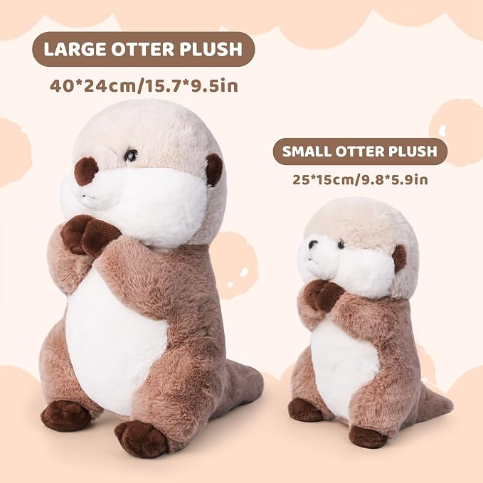 Riuhot Cute Otter Stuffed Animals Soft Sea Otter Plushie Toy 15.7" Christmas Birthday Party Plush Gift for Kids Children Girls Boys