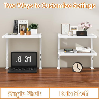 IBUYKE Clamp on Desk Organizer Shelf,12.9 inches Desk Extender Shelves, Above or Below Desk 2-Tier Adjustable Storage Shelves for Desktop Accessories,White,TMZ007W