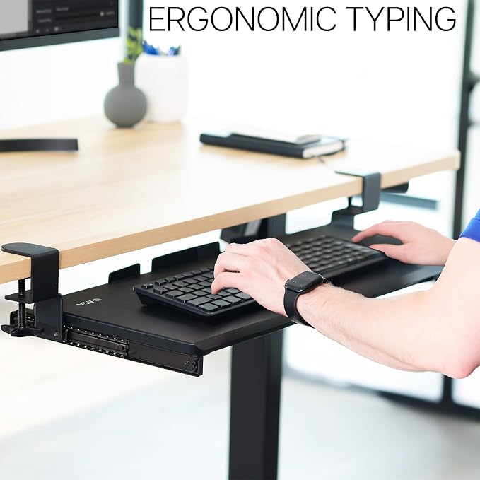 VIVO Large Keyboard Tray Under Desk Pull Out with Extra Sturdy C Clamp Mount System, 27 (33 Including Clamps) x 11 Inch Slide-Out Platform Computer Drawer for Typing, Black, MOUNT-KB05E | Keyboard Tray for Typing, Slide Out Platform, Extra Sturdy C-Cla...