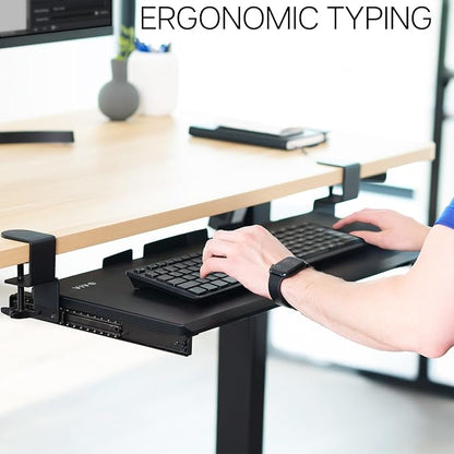 VIVO Large Keyboard Tray Under Desk Pull Out with Extra Sturdy C Clamp Mount System, 27 (33 Including Clamps) x 11 Inch Slide-Out Platform Computer Drawer for Typing, Black, MOUNT-KB05E | Keyboard Tray for Typing, Slide Out Platform, Extra Sturdy C-Cla...