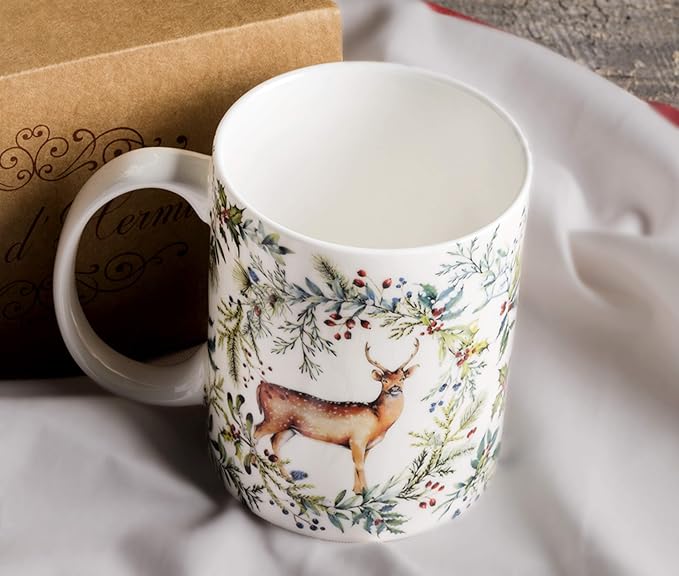 Maison d' Hermine Coffee Mug with Handles Tea Cups (15 Ounce, Pack of 2) | Fine Bone China Coffee Mugs for Hot Beverages Cappuccino Latte Home Restaurant Hotel Spring Summer -Holly Time