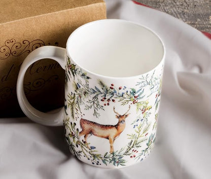 Maison d' Hermine Coffee Mug with Handles Tea Cups (15 Ounce, Pack of 2) | Fine Bone China Coffee Mugs for Hot Beverages Cappuccino Latte Home Restaurant Hotel Spring Summer -Holly Time