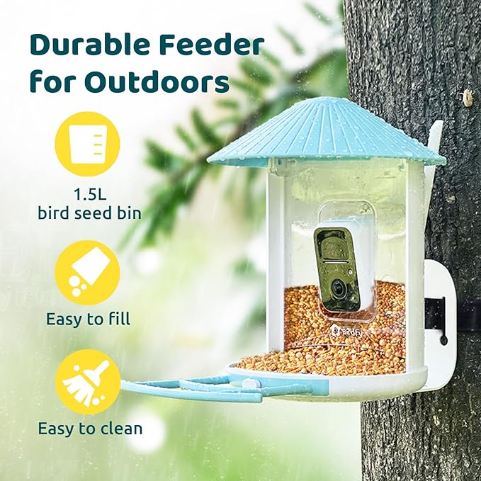 NETVUE by Birdfy Smart Bird Feeder with Camera – AI Identifies Birds Species 2MP Night Vision & App Alerts, 2.4Ghz Wi-Fi Connect IP65 Weatherproof Bird Camera-Gift for Backyard BirdWatchers, Blue