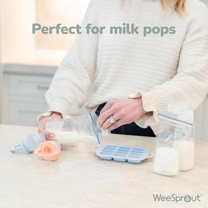 WeeSprout Baby Food Feeder Set - 2 Silicone Feeders & Reusable Freezer Tray with Lid - BPA-Free Fresh Fruit & Veggie Pacifier for Babies & Toddlers - Double as Teething Toys - Dishwasher Safe