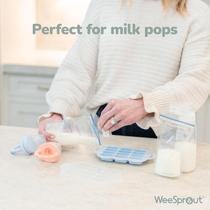 WeeSprout Baby Food Feeder Set - 2 Silicone Feeders & Reusable Freezer Tray with Lid - BPA-Free Fresh Fruit & Veggie Pacifier for Babies & Toddlers - Double as Teething Toys - Dishwasher Safe