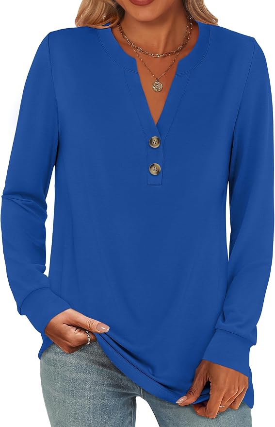 ANRABESS Women's Long Sleeve Shirts 2026 Spring Fashion Dressy Casual Tops Trendy Henley Blouses Cute Work Outfits Clothes