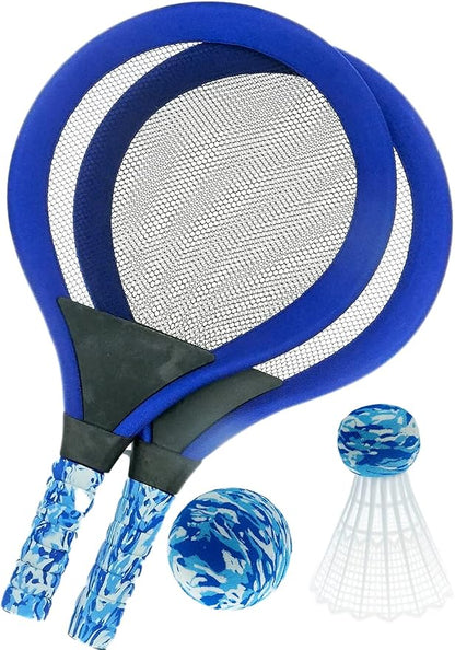 Badminton Set with 2 Rackets, Beach Ball and Birdie - Assorted Colors - Light Paddle Ball Tennis Racket Outdoor Games Beach Toy Set 5135
