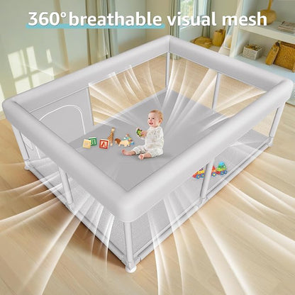 Hiaksedt Large Baby Playpen 65x50 Inch, PlayPen for Babies and Toddlers, Sturdy Safety Play Yard for Indoor & Outdoor with Zipper Gate