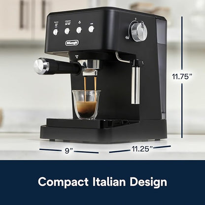 De’Longhi Classic Matte Black Espresso Machine, Easy-to-Use Milk Frother | #1 Worldwide Espresso Machine Maker, Rapid Heat-Up, Preset Single & Double Espresso, Frother, Compact Design