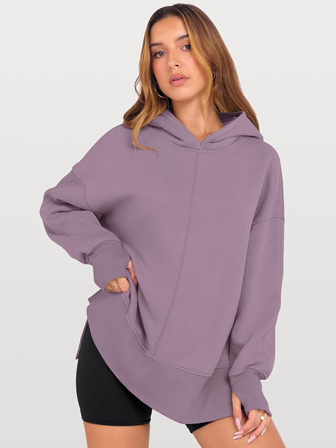 ANRABESS Womens Oversized Hoodies Long Sleeve Fleece Side Slit Hooded Sweatshirts Pullover 2026 Fall Outfits Y2K Clothes