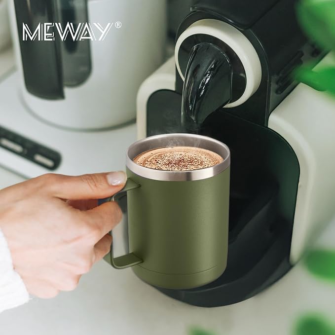MEWAY 12oz Coffee Mug With Handle 4 Pack Bulk,Stainless Steel Insulated Travel Tumblers With Sliding Lid,Double Wall Vacuum Camping Cup for Hot & Cold Drinks Tea (Multicolor,Set of 4)