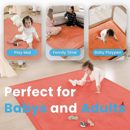 1.3" Thick Baby Floor Play Mat, 59x79 Padded Foam Tummy Time Crawling Mat, Non-Slip Water-Repellent Soft Plush Nursey Area Rug for Playroom Living Room (Brick)