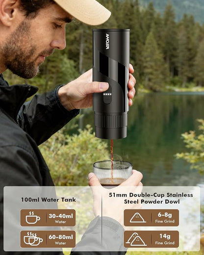 All in 1 Portable Electric Espresso Machine & Coffee Grinder & Milk Frother | Mini Compact Travel Coffee Maker Set for Ground Coffee & NS Capsules，Ideal for Camping, Car, RV, Hiking, Office, Home, Gift