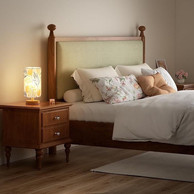Fenmzee Small Table Lamps (Ginkgo Cream Shade, 9" Inline Control) | 3000K LED Blub Included | 680 Lumens | Easy Assembly | Minimalist Design | E26 | for Kitchen | for Kids Room