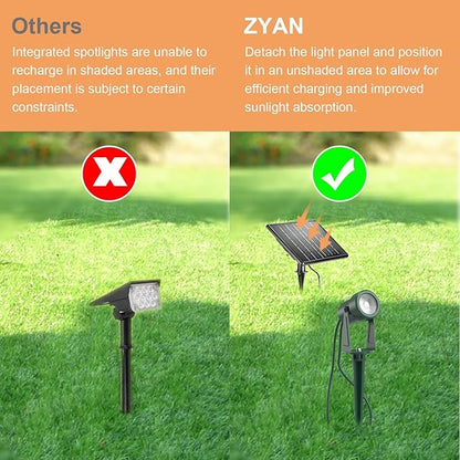 ZYAN Solar Landscape Spotlights, Separate Monocrystalline Panels & USB-C Powered 5400mAh Auto On Off Dusk to Dawn, Outdoor IP65 Waterproof, Warm White for Yard Path Patio (100 Lumens × 4 Pack)