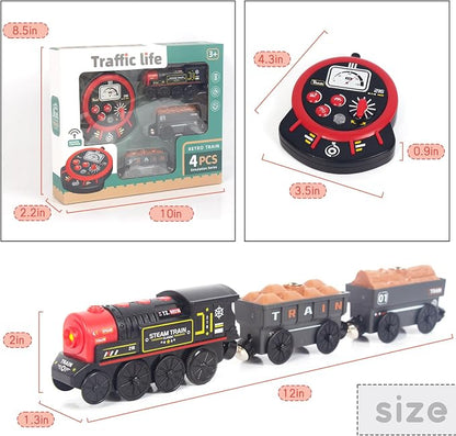 Motorized Train for Wooden Track, Remote Control Train with Magnetic Connection, Battery Operated Locomotive Trains for Toddlers, Compatible with Thomas, Brio, Chuggington