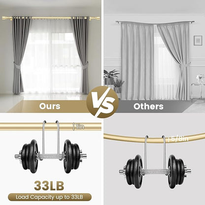 1” Diameter Gold Curtain Rod Itself is 30-60 inch 2 Pack, Fit 30 to 56 Windows with Heavy Duty Adjustable Telescopic Rod，Splicing Metal Extra Long Curtain Rod for Windows Sliding Glass Door