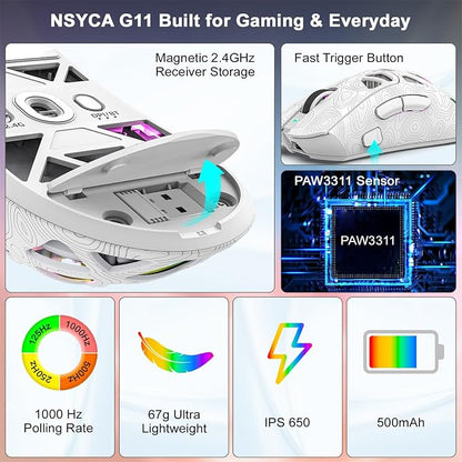 G11 RGB Wireless Gaming Mouse for Gaming Setup & Multi-Device Use, Tri-Mode Bluetooth 5.1/2.4GHz/USB-C, 22000 DPI Lightweight Programmable Mouse for PC, Laptop & Mac