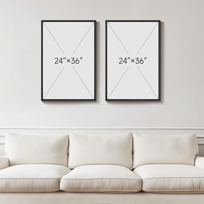 Large Framed Black and White Abstract Wall Art for Living Room, Set of 2 Modern Minimalist Canvas Prints Artwork for Walls, Seascape Pictures for Bedroom Dining Room Hallway Office Wall Decor 24x36 In