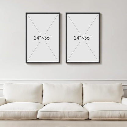 Large Framed Black and White Abstract Wall Art for Living Room, Set of 2 Modern Minimalist Canvas Prints Artwork for Walls, Seascape Pictures for Bedroom Dining Room Hallway Office Wall Decor 24x36 In