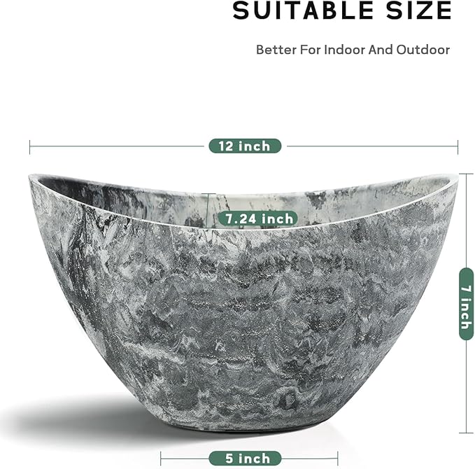 LaDoVita Plant Pots with Drainage Holes, 12 Inch Large Planters for Indoor Plants, Plastic Flower Pots Outdoor, 2 Pack, Marble Pattern Grey