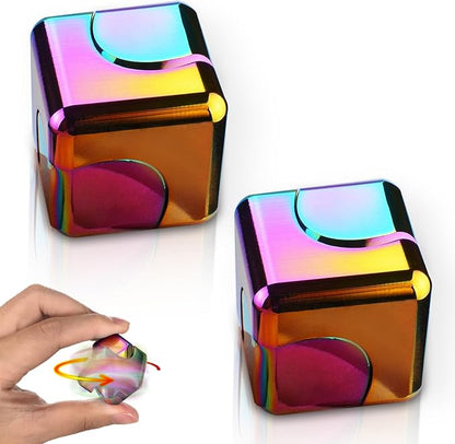 2 Pc Fidget Spinner Toys Cube Adults, Easter Basket Stuffers for Teens Metal EDC Cool Desk Gadgets Office Toys Small Anxiety Figette Sensory Toy, ADHD Tool Fingears Figet Stress Valentine Gift For Boy