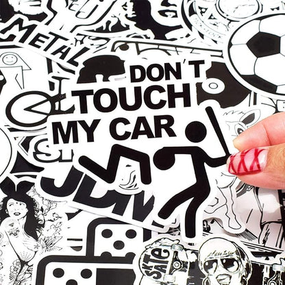 QTL Black and White Stickers for Adults, Funny Vinyl Stickers for Laptop, Skateboard, Bumper, Car Decals, Waterproof Pack, 100PCS